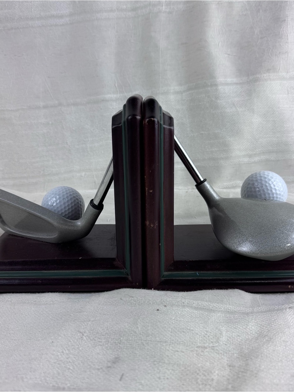 Vintage Golf Club Iron Driver Ball Pair Bookends Wood Base